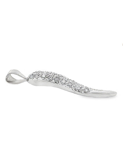 14K White Gold Italian Horn Pendant with 27 Round Diamonds