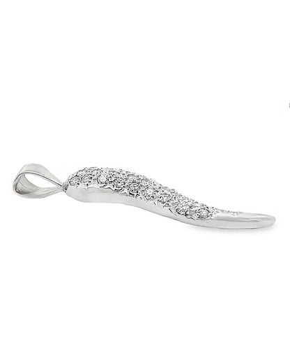 14K White Gold Italian Horn Pendant with 27 Round Diamonds
