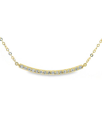 14K Yellow Gold Bar Necklace with 16 Round Diamonds