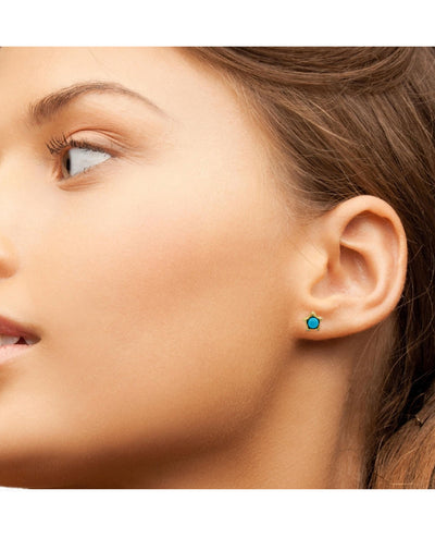 14K Yellow Gold Star Earrings Turquoise with Screwbacks