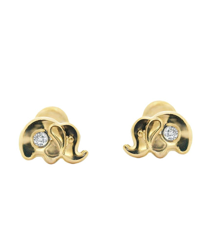 14K Yellow Gold Elephant Earrings with CZ and Screwbacks