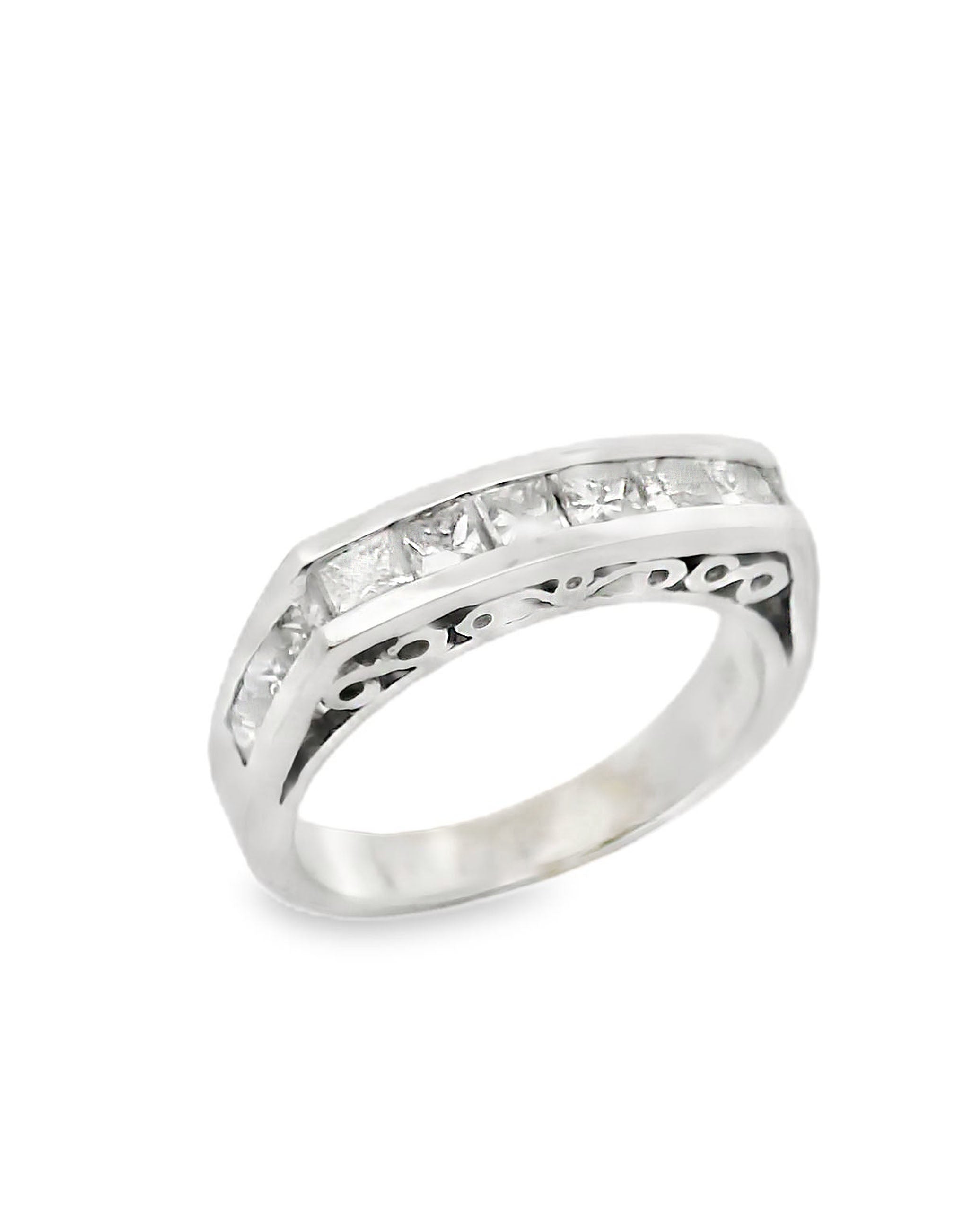 18K White Gold Ring with Princess-Cut Diamonds- Size 6