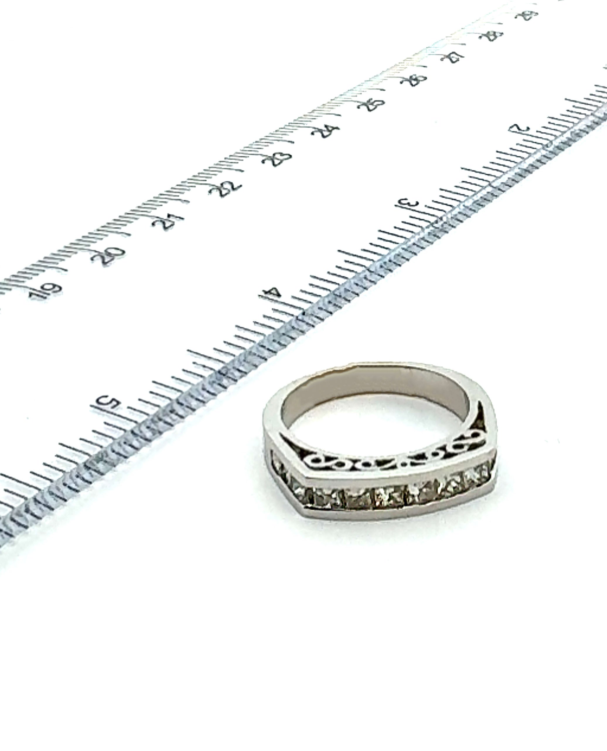 18K White Gold Ring with Princess-Cut Diamonds- Size 6