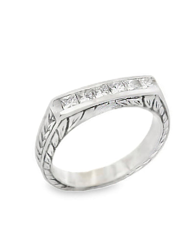 18K White Gold Ring with Princess Cut Diamonds- Size 6.5