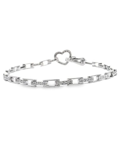 14K White Gold Heart Bracelet with Diamonds 0.50 Carats