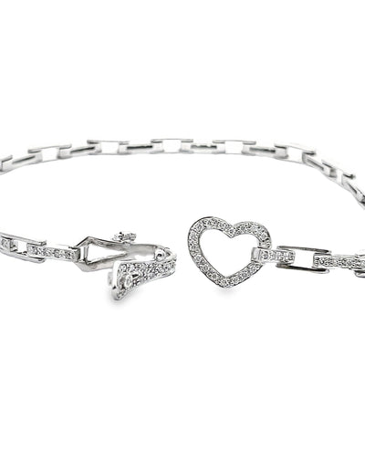14K White Gold Heart Bracelet with Diamonds 0.50 Carats