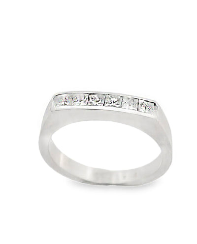 18K White Gold Ring with Princess Cut Diamonds- Size 6.5