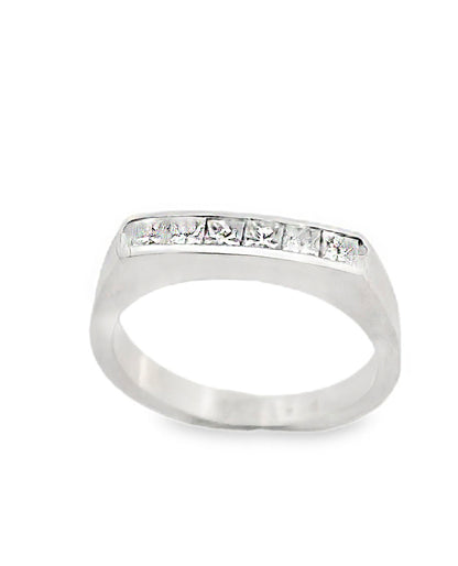 18K White Gold Ring with Princess Cut Diamonds- Size 6.5