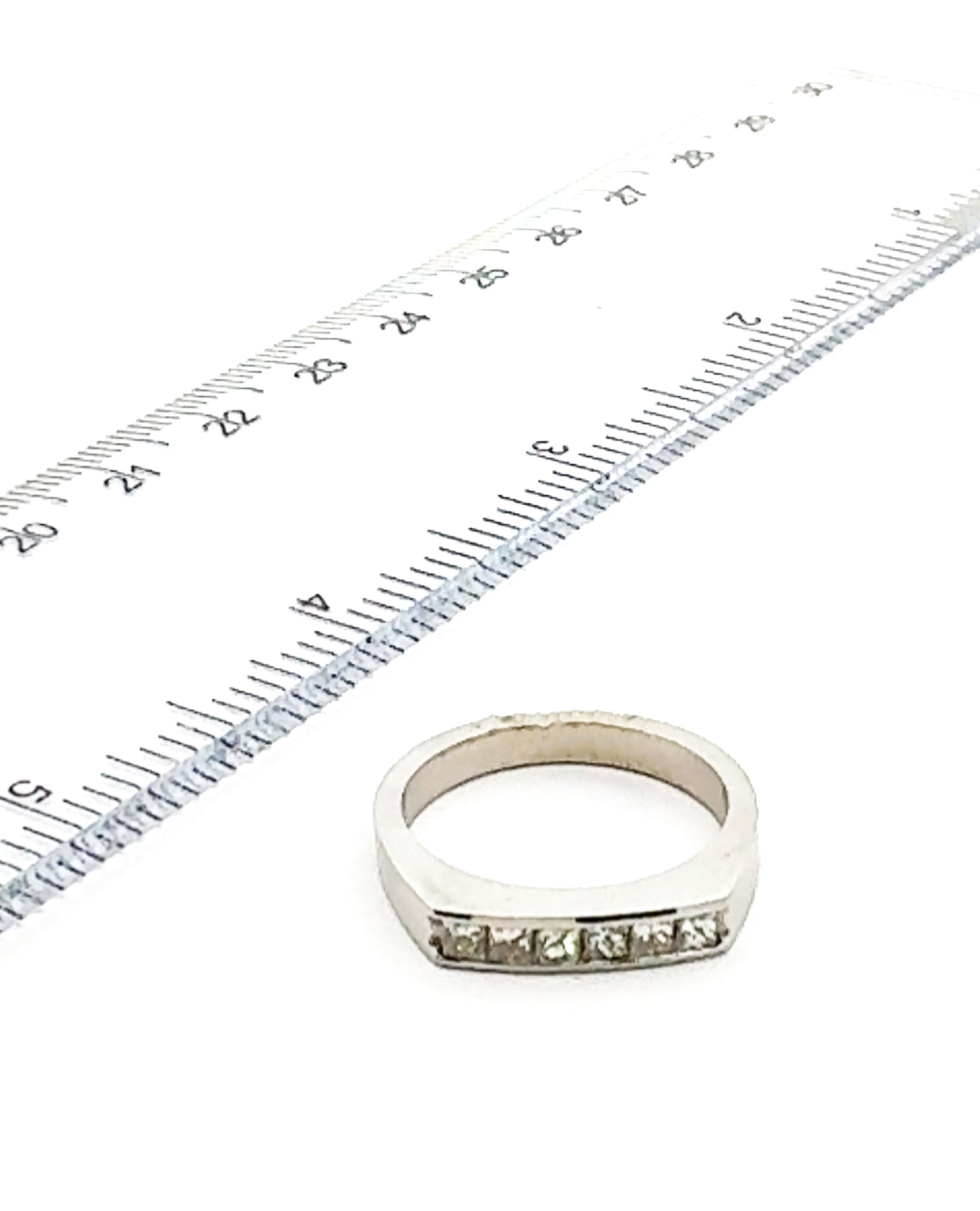 18K White Gold Ring with Princess Cut Diamonds- Size 6.5