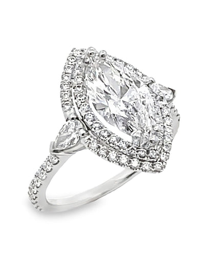 18K White Gold Diamond Ring with Lab Grown Marquise Center