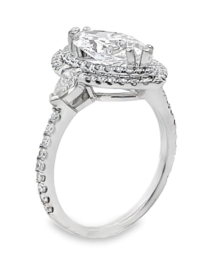 18K White Gold Diamond Ring with Lab Grown Marquise Center