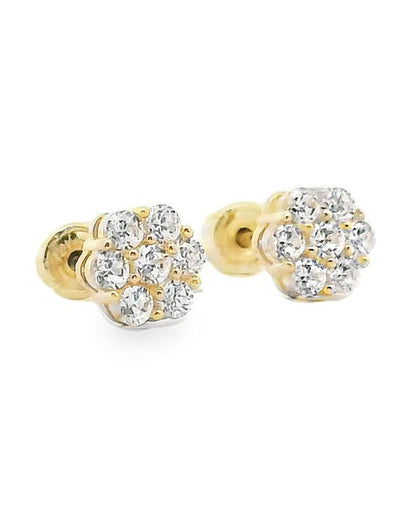 14K Yellow Gold Screwback Stud Earrings With CZ