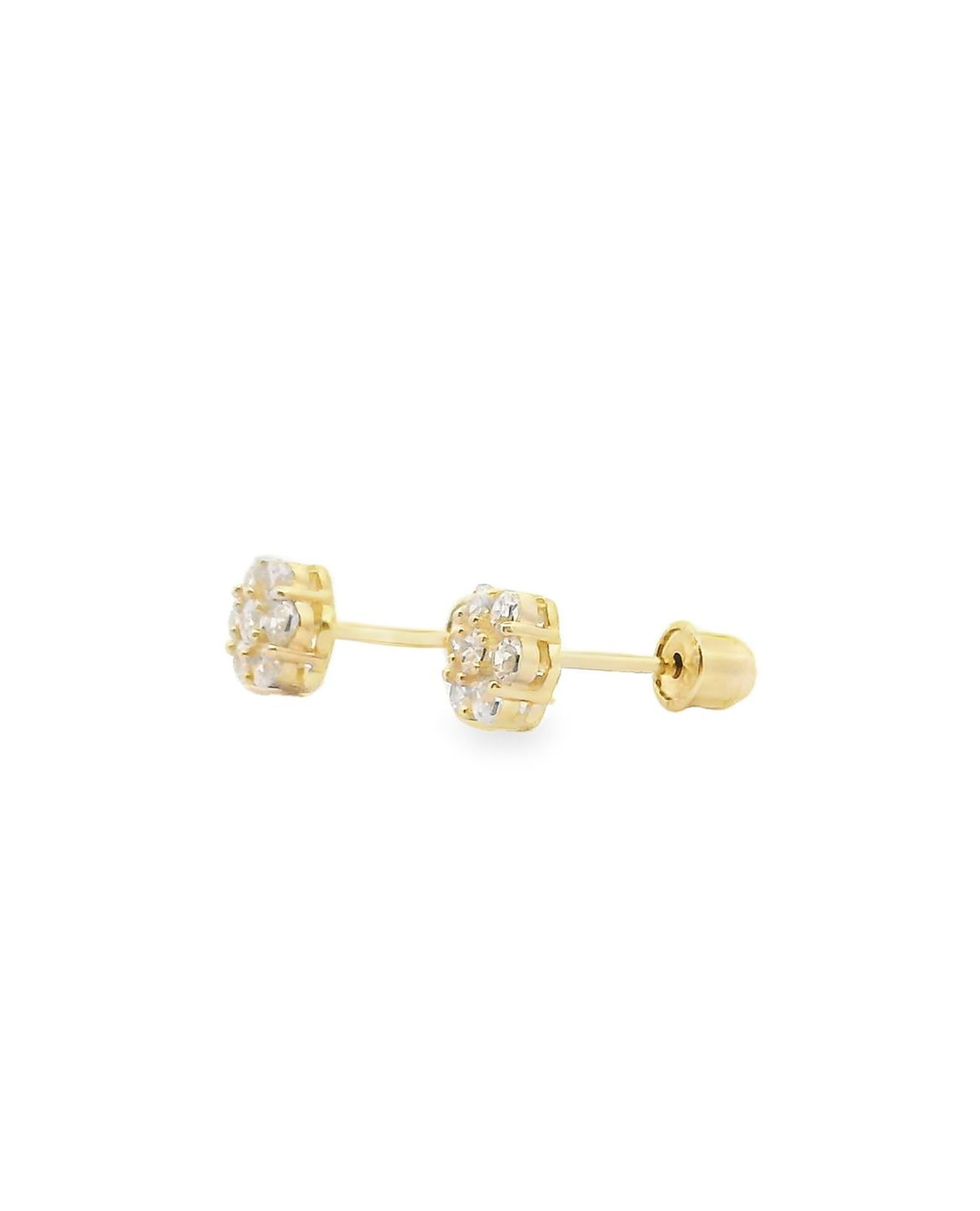 14K Yellow Gold Screwback Stud Earrings With CZ