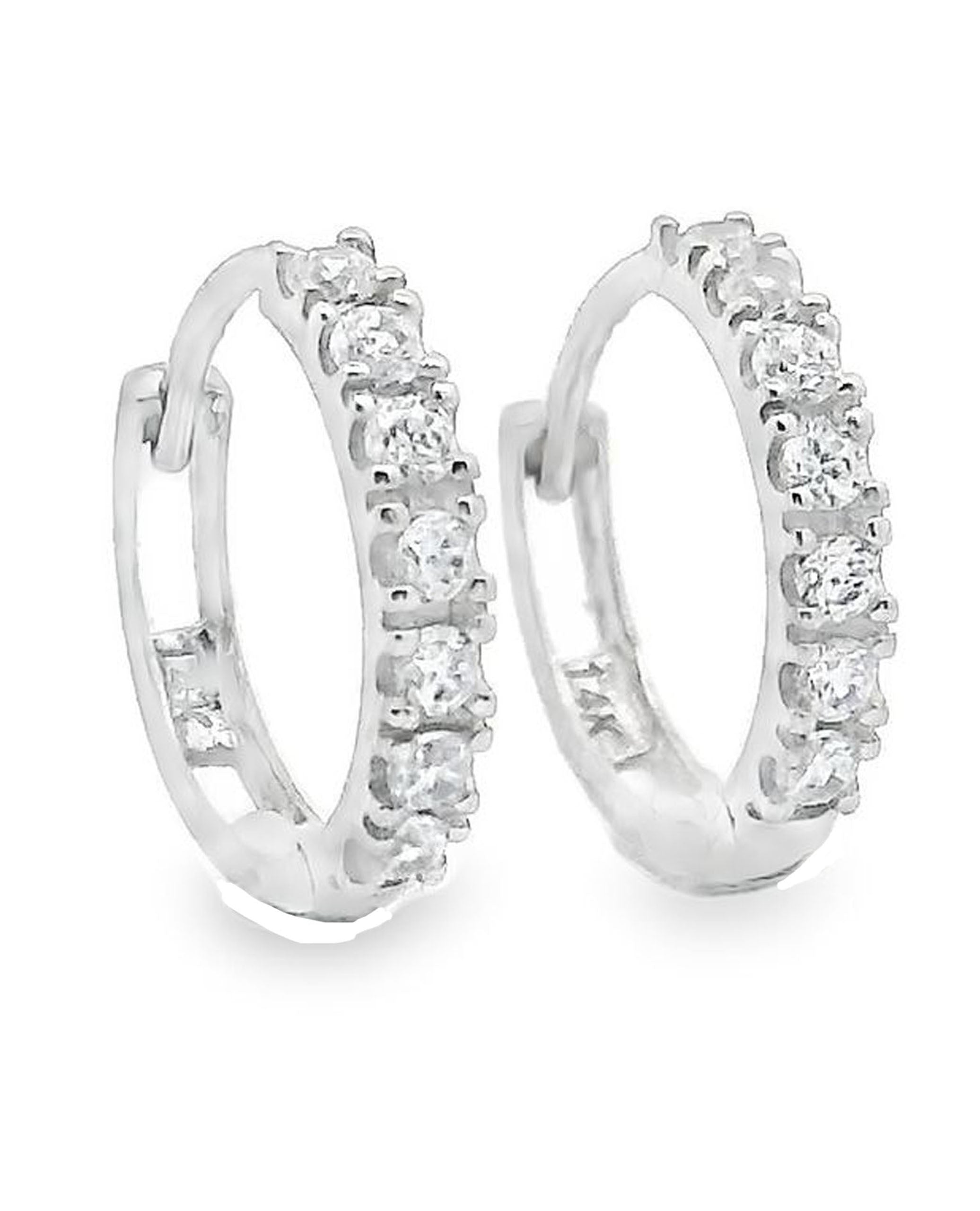 14K White Gold Huggie Hoop Earrings With CZ