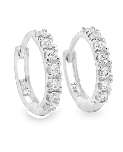 14K White Gold Huggie Hoop Earrings With CZ