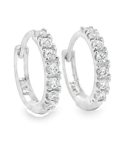 14K White Gold Huggie Hoop Earrings With CZ