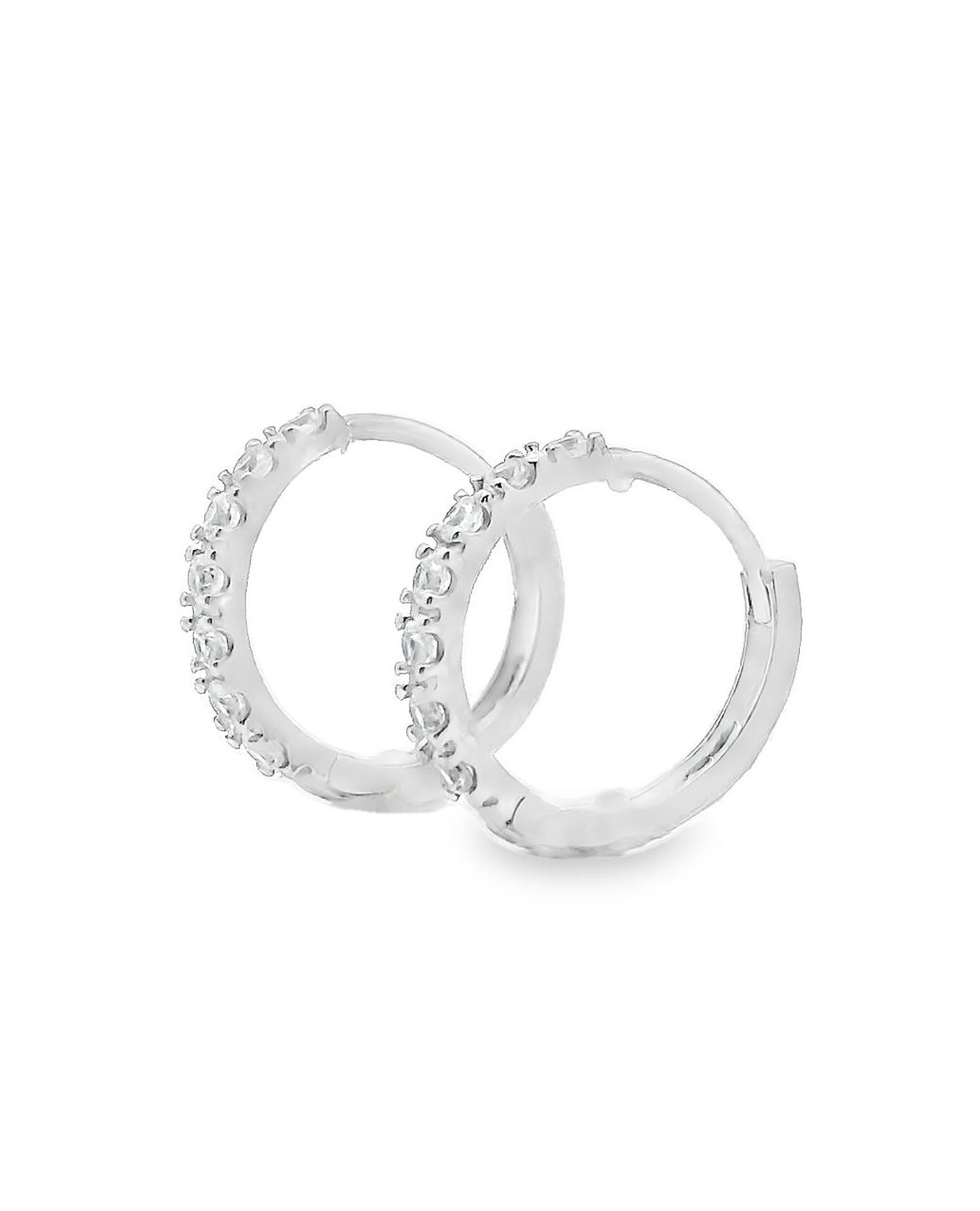 14K White Gold Huggie Hoop Earrings With CZ