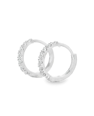 14K White Gold Huggie Hoop Earrings With CZ