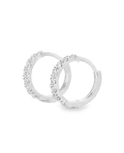 14K White Gold Huggie Hoop Earrings With CZ