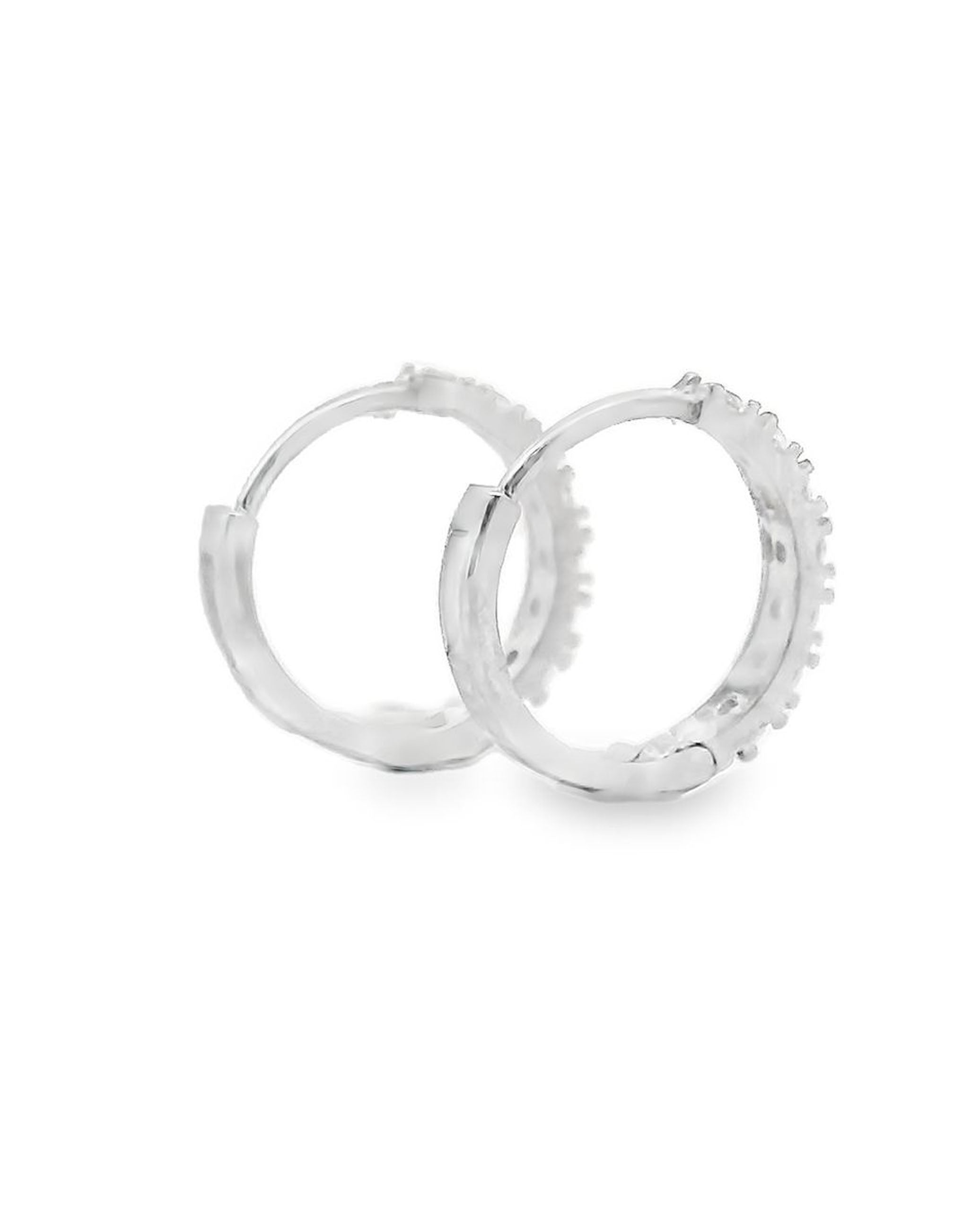 14K White Gold Huggie Hoop Earrings With CZ