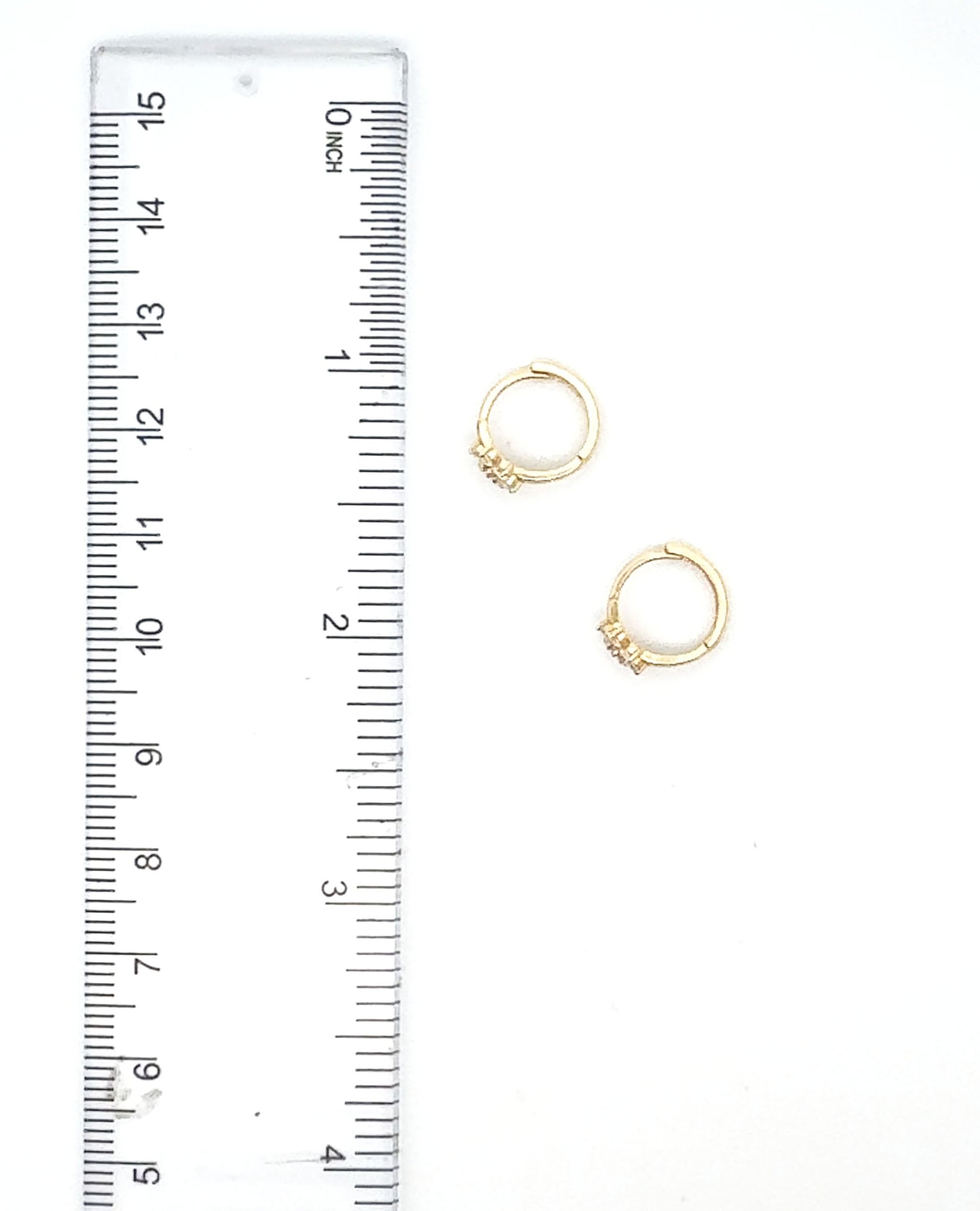 14K Yellow Gold Flower Huggie Hoop Earrings- Pink