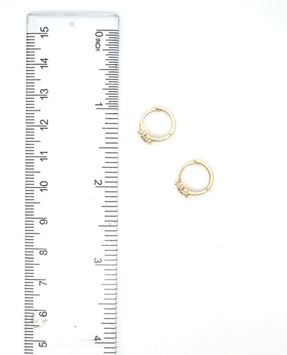 14K Yellow Gold Flower Huggie Hoop Earrings- Pink