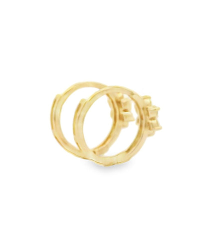 14K Yellow Gold Flower Huggie Hoop Earrings- Pink