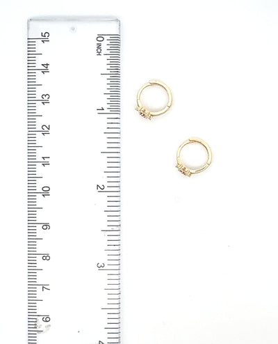 14K Yellow Gold Flower Huggie Hoop Earrings- Red