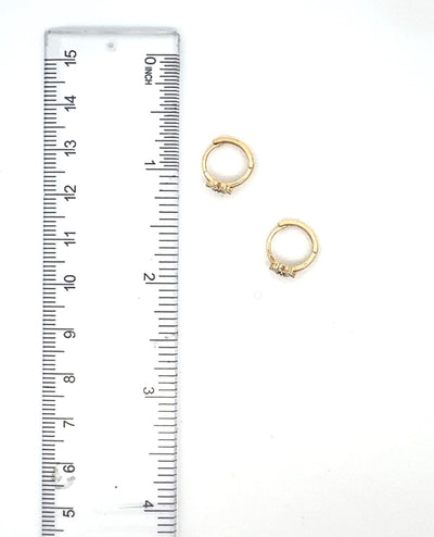 14K Yellow Gold Flower Huggie Hoop Earrings- Blue