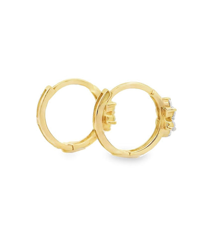 14K Yellow Gold Flower Huggie Hoop Earrings- Blue