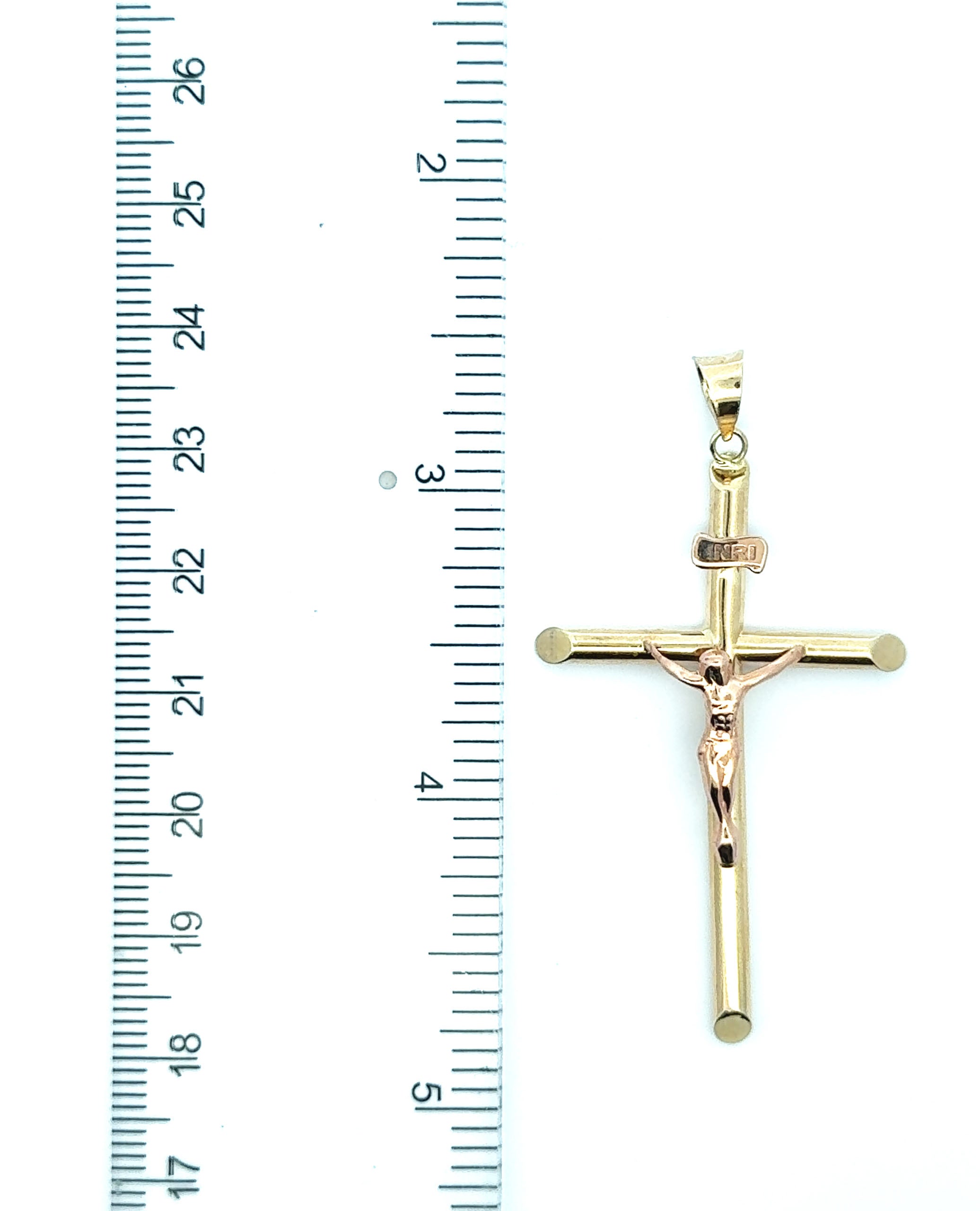 14K Two Tone Gold Hollow Crucifix Cross