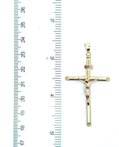 14K Two Tone Gold Hollow Crucifix Cross
