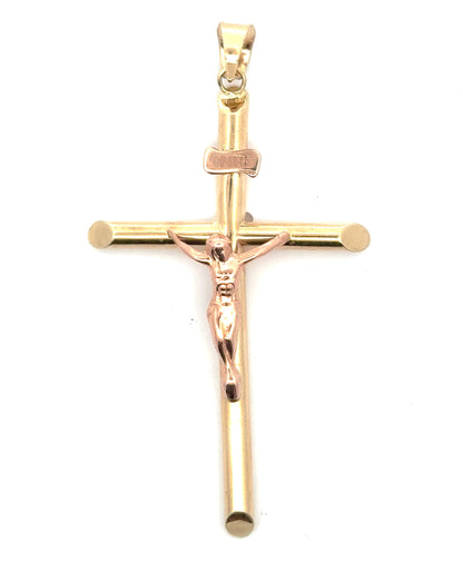 14K Two Tone Gold Hollow Crucifix Cross