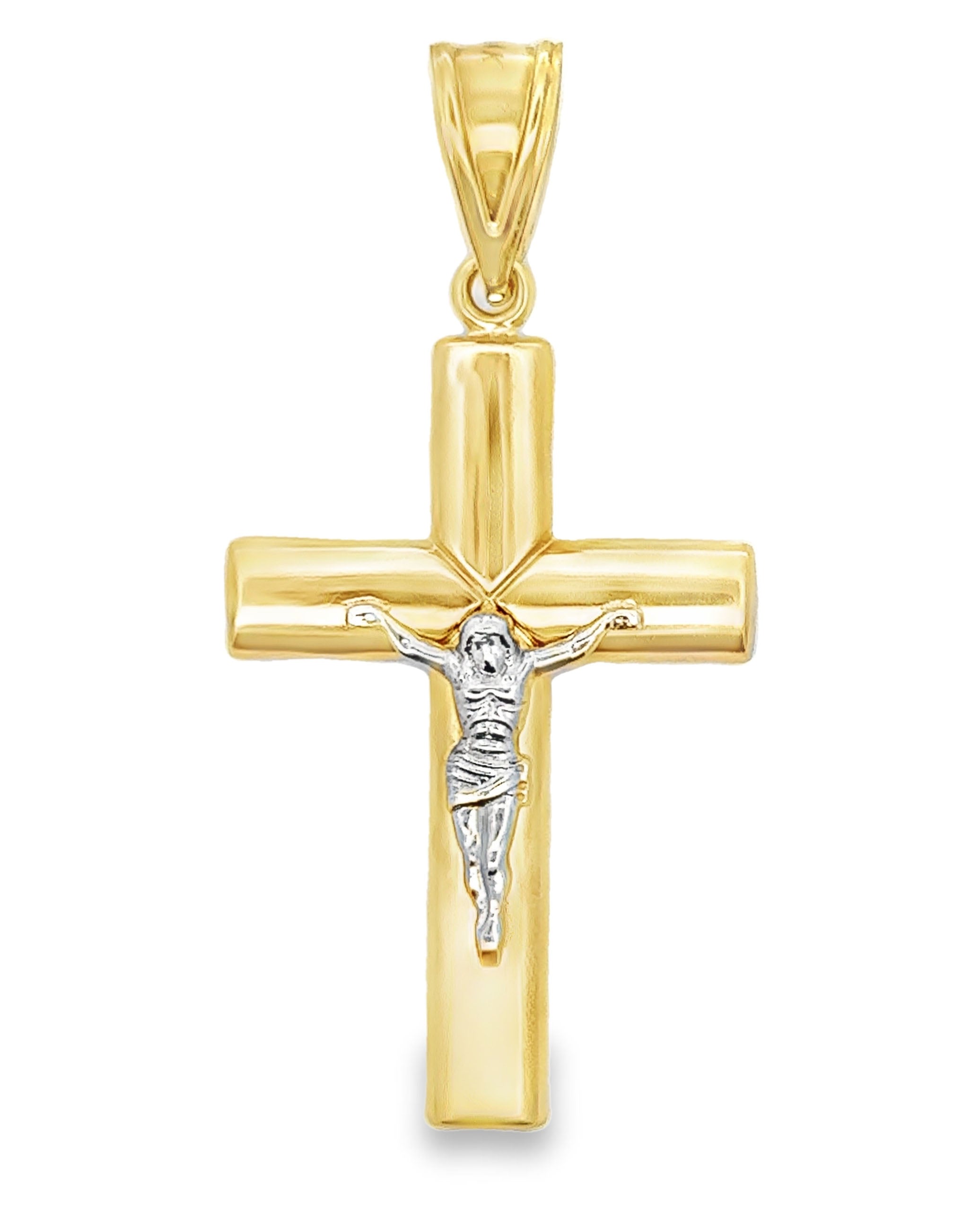 14K Two Tone Gold Hollow Crucifix Cross