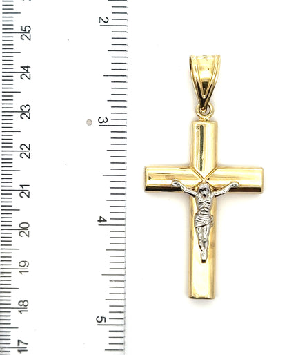 14K Two Tone Gold Hollow Crucifix Cross