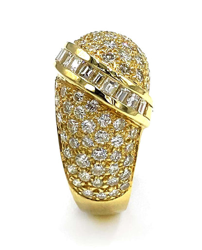 Vintage Dome Ring with Round and Baguette Diamonds 2.65 Carats in 18K Yellow Gold