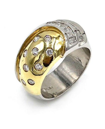 Vintage Platinum and 18k Yellow Gold Dome Ring, Circa 1990 (Watch Video)
