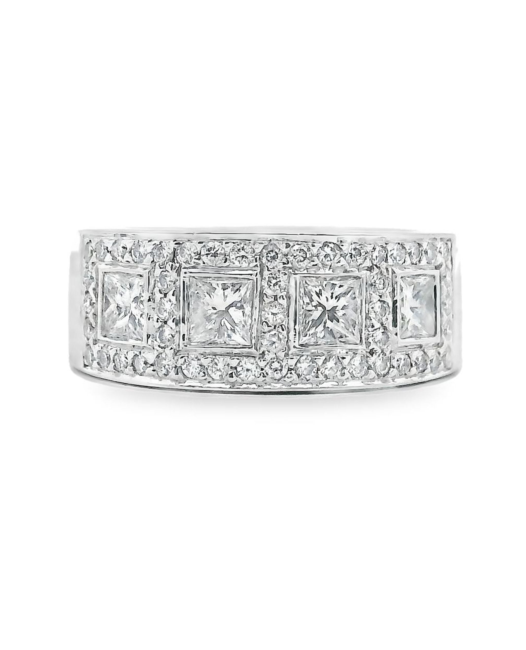 18K White Gold Ring with Princess Cut & Round Diamonds- Size 6.5