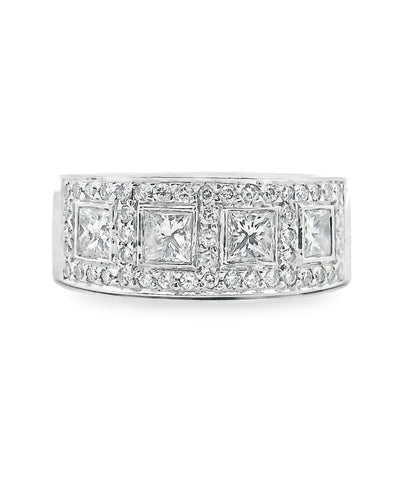 Geometric Ring with Princess Cut & Round Diamonds in 18K White Gold