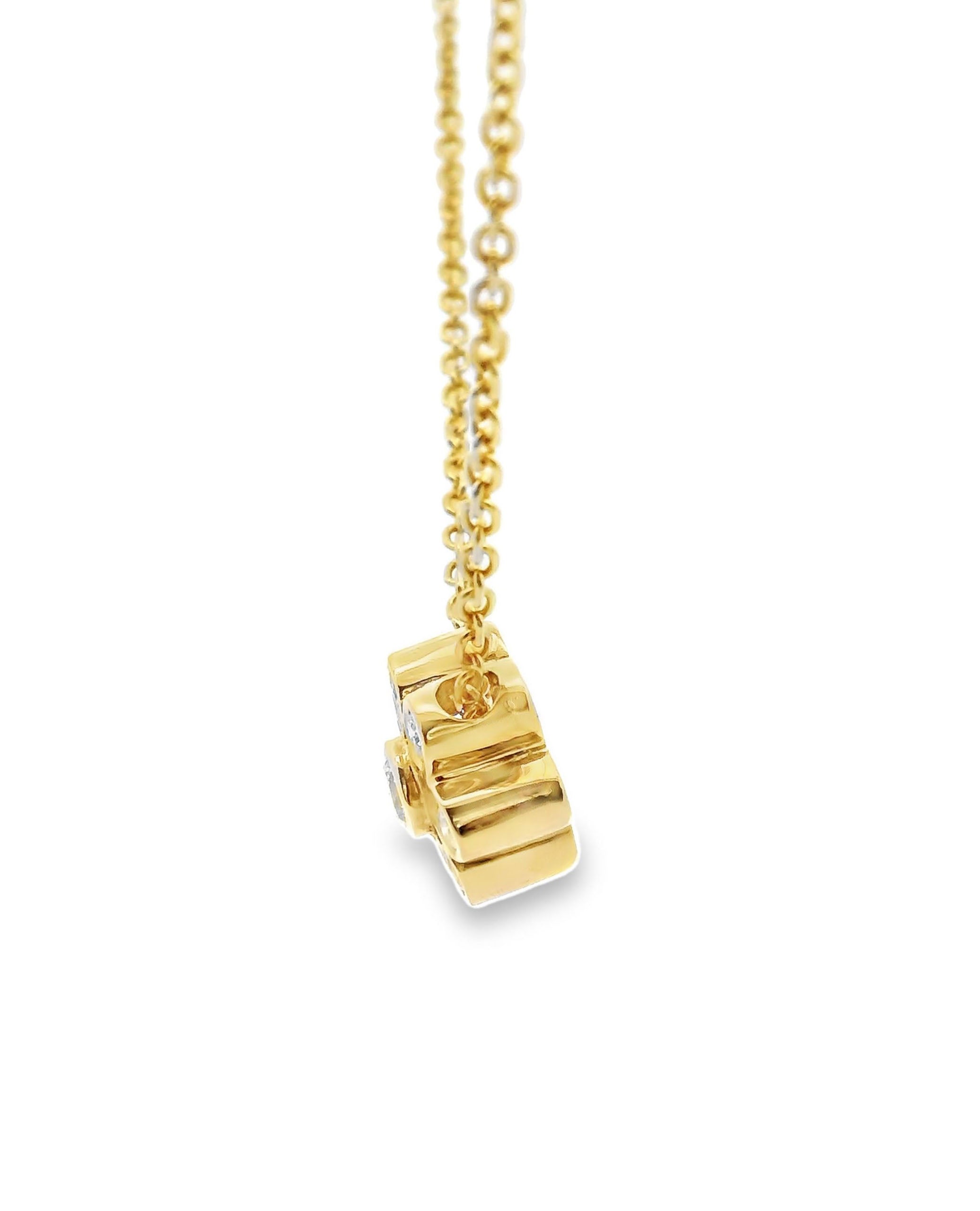 14K Yellow Gold Necklace with 7 Bezel Set Round Diamonds