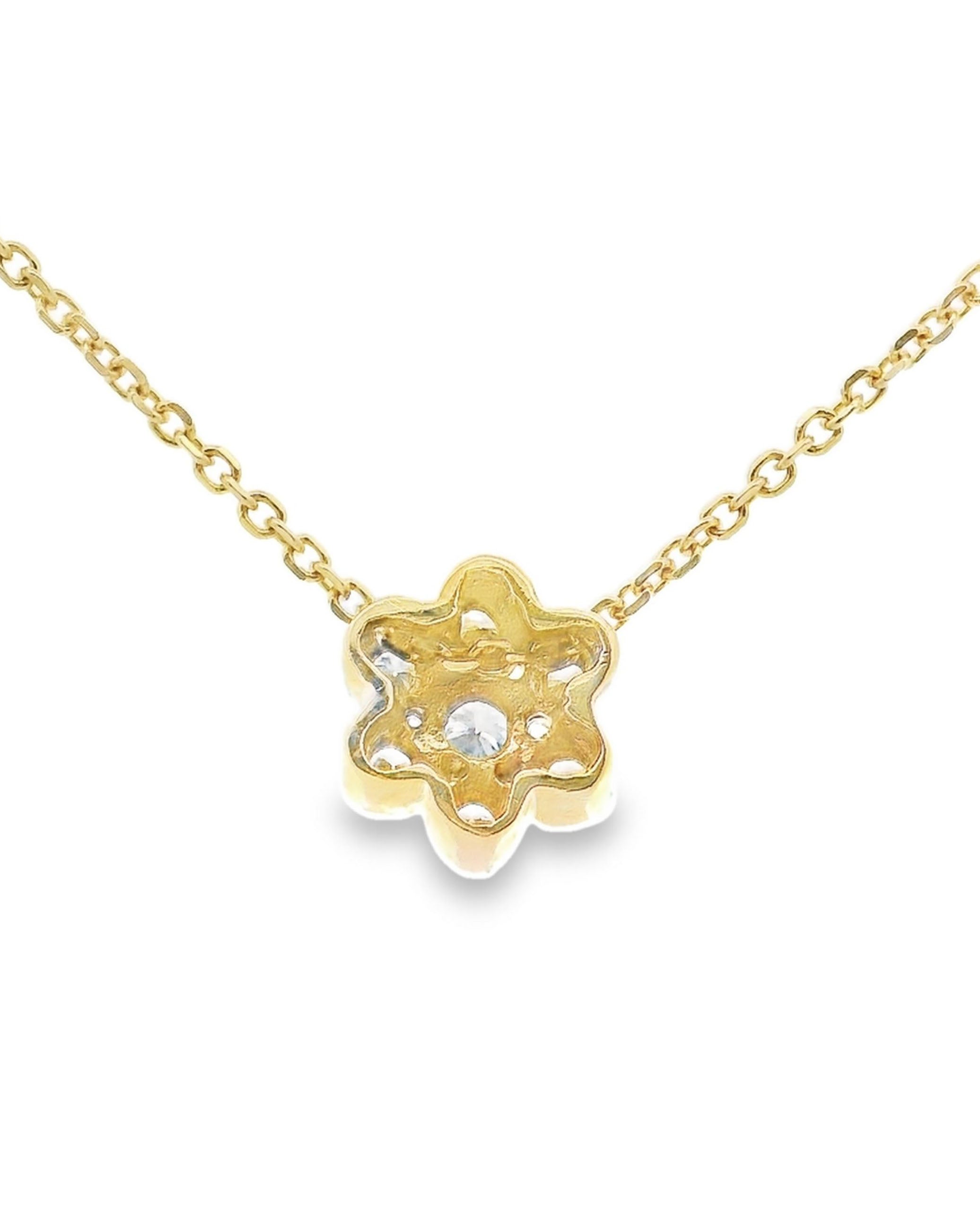 14K Yellow Gold Necklace with 7 Bezel Set Round Diamonds