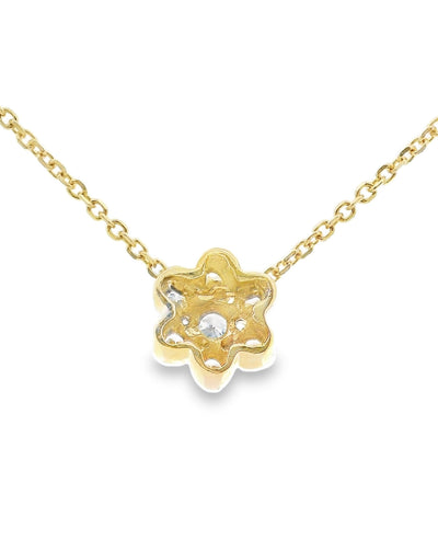 14K Yellow Gold Necklace with 7 Bezel Set Round Diamonds