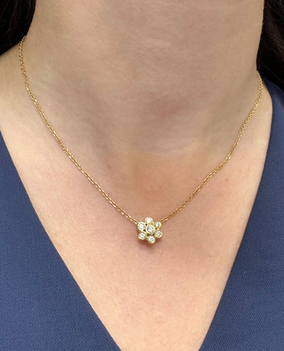 14K Yellow Gold Necklace with 7 Bezel Set Round Diamonds