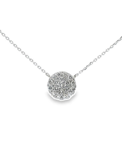 14K White Gold Necklace with Round Set Pave Diamonds