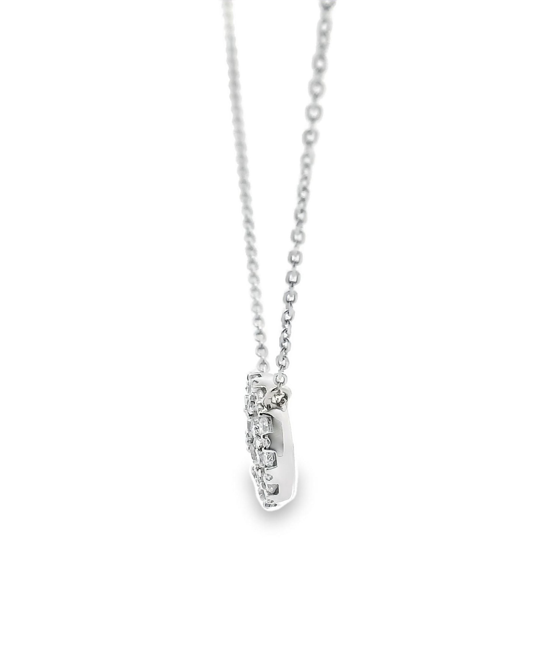 14K White Gold Necklace with Round Set Pave Diamonds