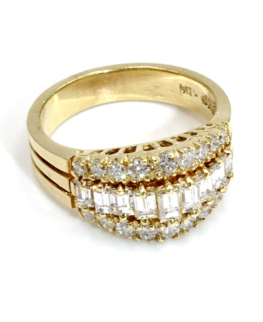 Vintage Tapered Diamond Band Ring with Baguette and Round Diamonds Totaling 1.30 Carats