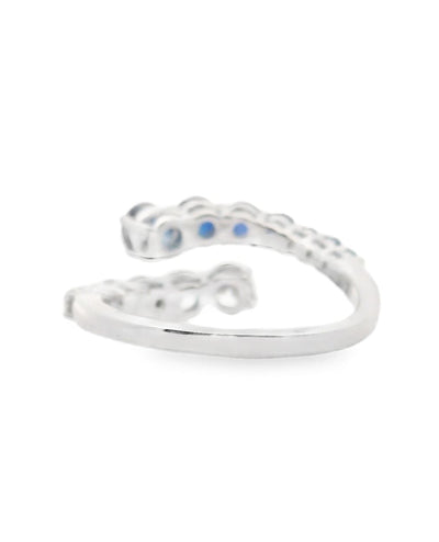 14K White Gold Bypass Diamond & Sapphire Ring