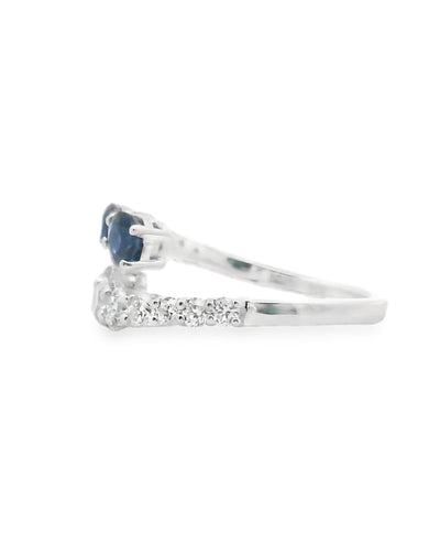 14K White Gold Bypass Diamond & Sapphire Ring
