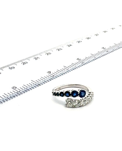 14K White Gold Bypass Diamond & Sapphire Ring