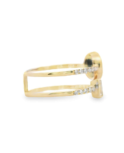 Round Black Onyx & Baguette White Topaz 14K Yellow Gold Double Row Diamond Ring